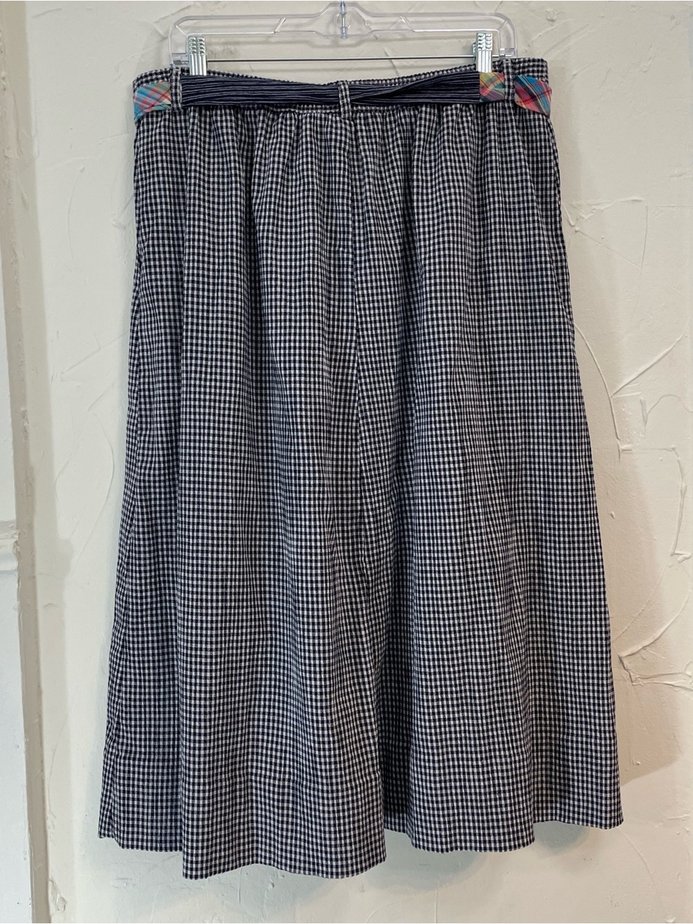 Koret Navy & White Gingham Midi Skirt - Button Front Multicolor Tie Belt size 18 - Picture 2 of 7